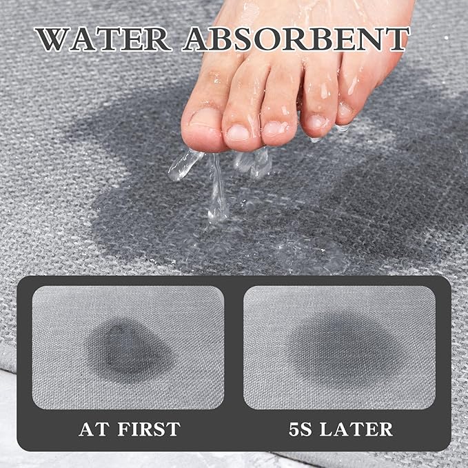 chakme Bathroom Rugs Mat 59x25, Ultra Thin Non Slip Bath Mat Large Quick Dry Absorbent Bath Mat for Bathroom Floor, (Light Grey, 59"x25")