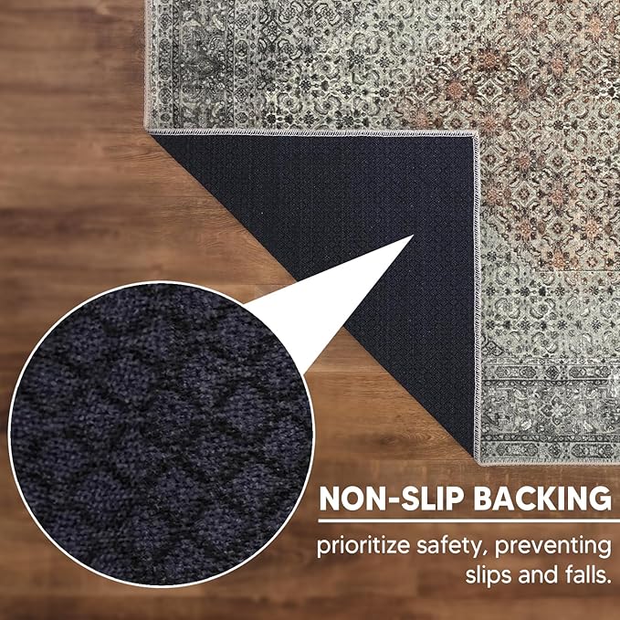 Keen Home Design 6x9 Rug - Machine Washable Area Rug with Non-Slip Backing, Ideal for Living Room, Dining Room, Bedroom - Vintage, Easy Clean, Durable, Low Pile - (6' x 9')