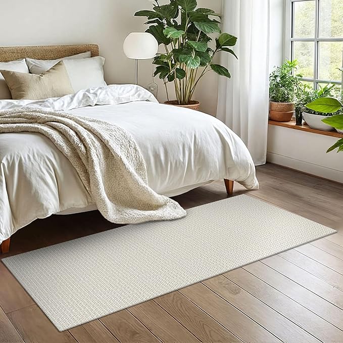 EARTHALL Woven Runner Rug 2x6 Ft Washable Runners for Hallways Cotton Rubber Backed Kitchen Runner Braided Indoor Floor Carpet Runners for Entryway, Hallway, Kitchen, Bedroom, Cream/Grayish