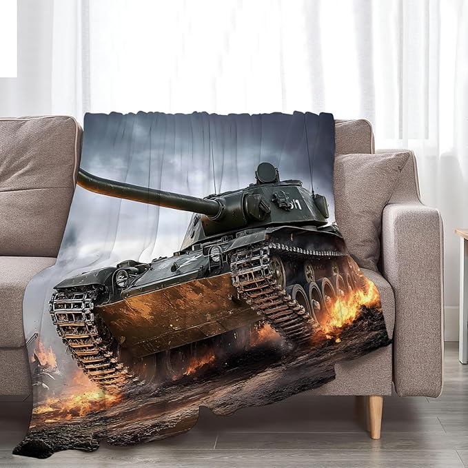 Tijuboni Military Tank Throw Blanket Army Gifts for Boys Men Girls Women Kids Adults Soft Flannel Fleece Blanket for Couch Sofa Bed Home Decor 60"x80"