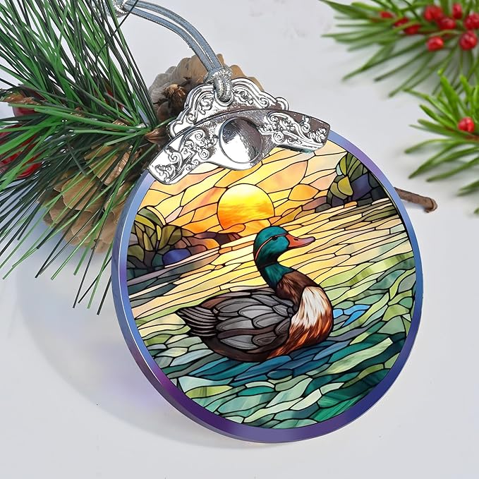 Stained Glass Christmas Ornament, Jocidea Duck Christmas Decorations, Christmas Tree Ornament, Duck Lovers Gifts, Holiday Decor and Xmas Gifts Ideas