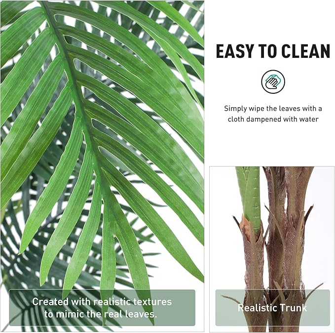 7ft Tall Triple Golden Cane Palm Artificial Tree, Large Topical Fake Tree with 24 Realistic Leaves Artificial Plants in Pot for Indoor Outdoor Home Office Living Room