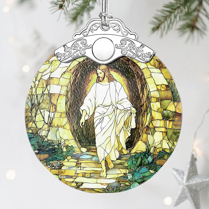 Religious Christmas Decorations - Stained Glass Jesus Ornament for Tree | Christian Ideas | Meaningful Xmas Presents for Believers | Faith-Based Party Favor
