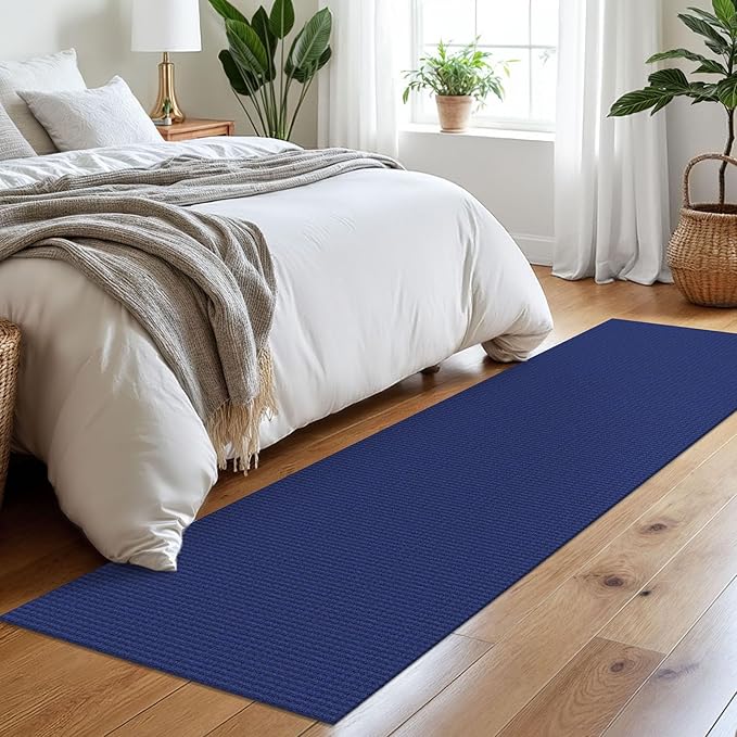 Braided Runner Rug 2x8 Ft Washable Runners for Hallways Kitchen Runner Rug Rubber Backed Cotton Entryway Runner Indoor, Woven Floor Carpet for Hall Kitchen Bedroom, Royal Blue/Navy