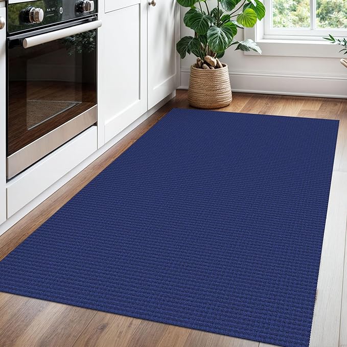 Braided Area Rug 3x5 Ft Washable Rugs for Entryway Throw Rugs Rubber Backed Boho Door Mat Indoor Entrance Cotton Kitchen Mats Woven Front Door Carpet for Foyer Living Room, Royal Blue/Navy