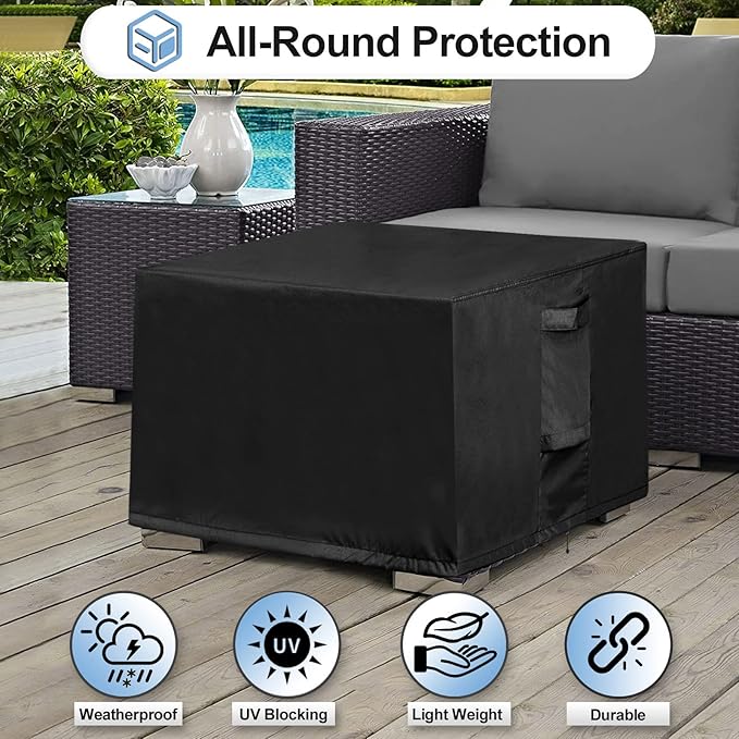 OutdoorLines Outdoor Waterproof Patio Ottoman Covers - Square UV-Proof Patio Side Table Cover Windproof Heavy-Duty Furniture Covering Protector 33L x 33W x 17H Inch, Black