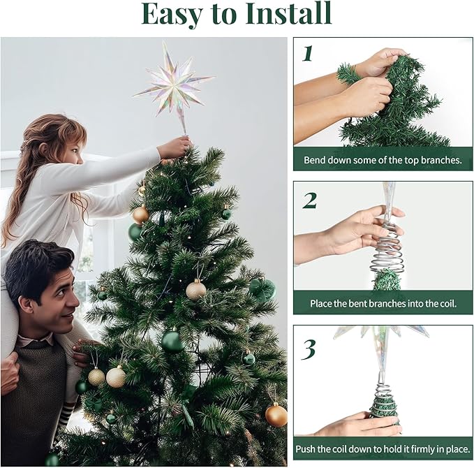 Lewondr Christmas Star Tree Topper, 15.35'' Christmas Tree Topper with 20 LED Bulbs, Remote and USB Operated Bethlehem Polaris Treetop for Home Decor, 6 Hrs Timer and 8 Modes Xmas Decor, Colored Light
