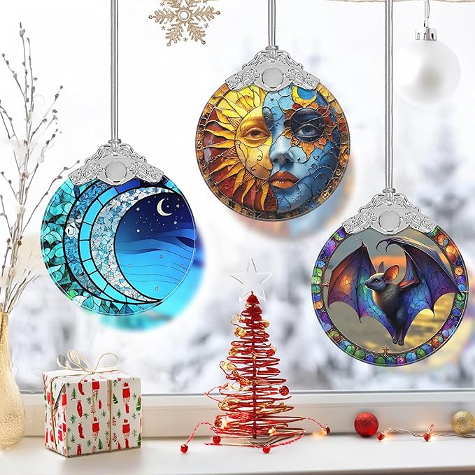 Sun and Moon Ornament, Christmas Ornaments, Christmas Decorations for Tree, Stained Glass Ornament, Heirloom Keepsake, Gift Exchange, Gift Ideas, Bauble Present