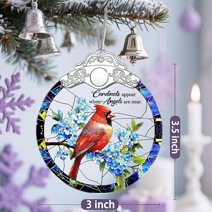 Cardinal Christmas Ornaments: Stained Glass Ornament, Christmas Tree Ornament, Hanging Ornaments for Home Decor – in Memory of Loved One, Cardinal Gifts, Memorial Gift & Sympathy Gift