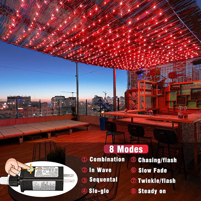 Vivideal 300 LED Red Christmas Lights 100ft String Lights Indoor 8 Modes Clear Wire Connectable Waterproof Plug in Red String Lights for Bedroom Indoor Outdoor Halloween Christmas Decorations