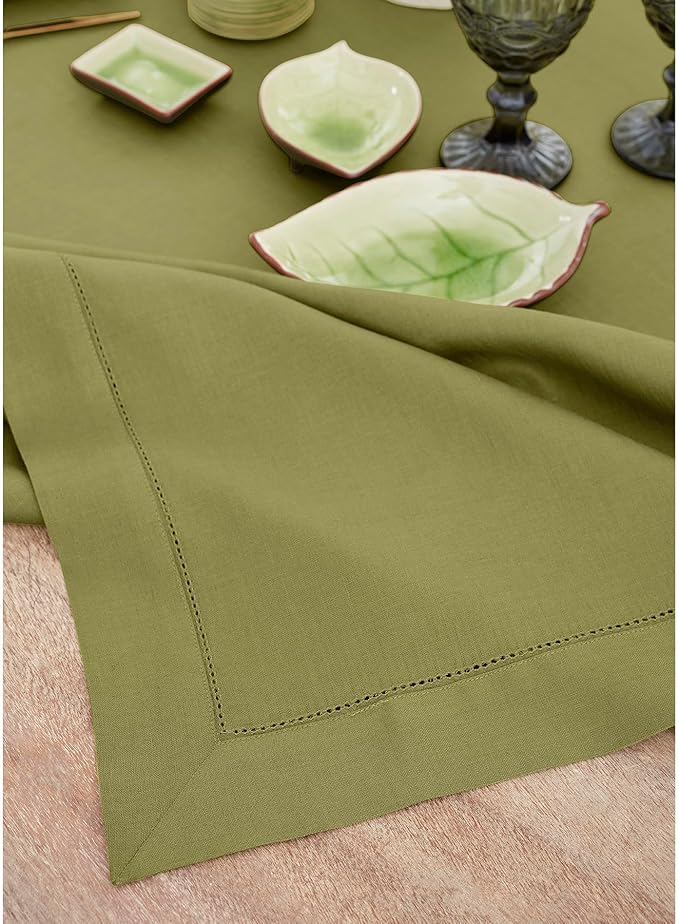 Solino Home Linen Avocado Green Table Runner 72 Inches Long - 100% Pure Linen Hemstitch Table Runner 14 x 72 Inch for Dresser, Dining, Spring, Easter, St Patricks Day - Classic Hemstitch