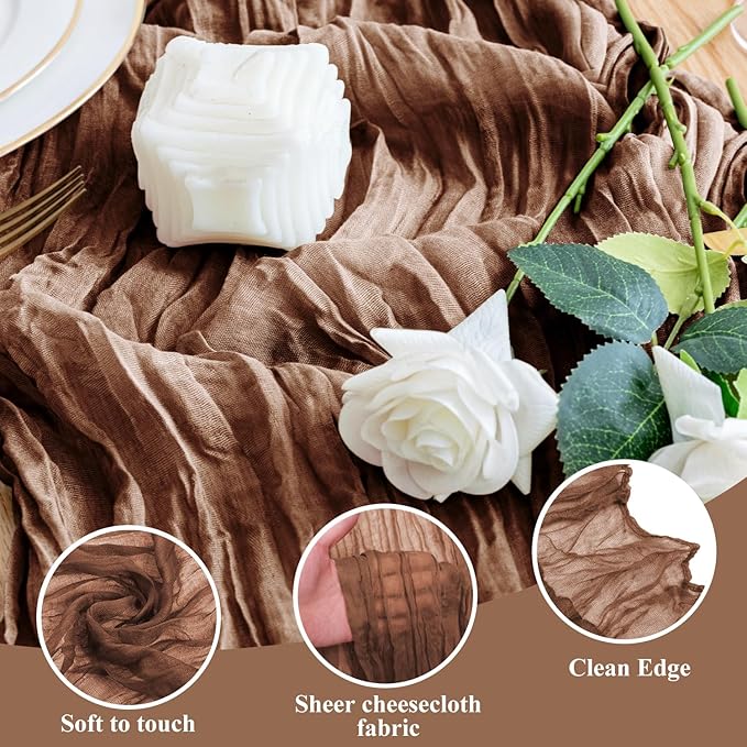 Wokceer Cheesecloth Table Runner 3Pack 10FT Brown Boho Gauze Fall Thanksgiving Cheese Cloth Table Runner for Party Long Rustic Sheer Table Runners for Baby Bridal Shower Wedding Easter Table Decor