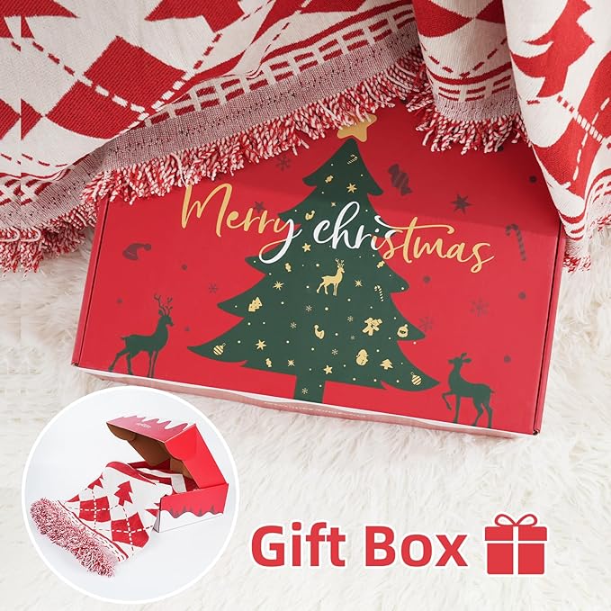 Christmas Couch Cover with Gift Box, Sofa Cover Christmas Tree and Snowflake Design, Sofa Cover for 2 Cushion Couch, Holiday Couch Cover Blanket, Xmas Home Room Festival Decoration, Xmas Gifts