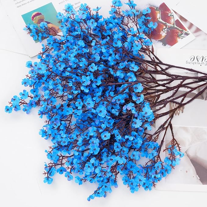 Yastouay Blue Fake Flowers, 15 Pcs Real Touch Silk Flowers Faux Artificial Flowers for Decorations, Babys Breath Artificial Flowers Bulk for Spring Decor Floral Arrangement