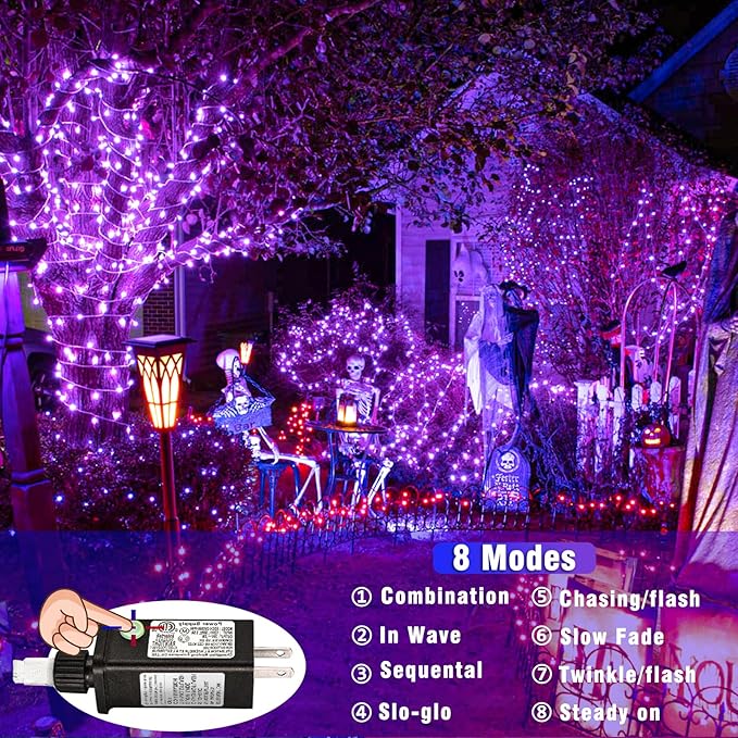 100 LED String Lights Indoor Outdoor Waterproof 33ft Purple Christmas Lights Clear Wire with 8 Modes Plug in Twinkle Fairy Light for Tree Party Christmas Decorations