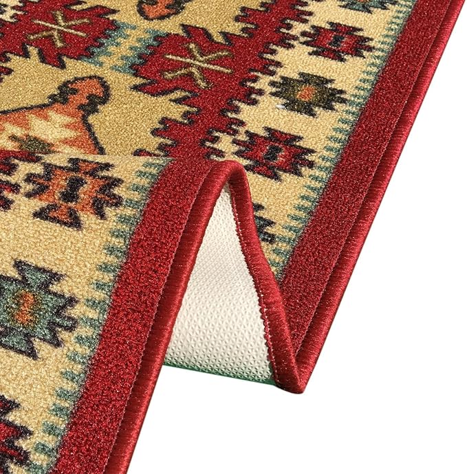 Custom Size Red Bohemian Kilim Rubber Backed Non-Slip Hallway Stair Runner Rug Carpet 31 inch Wide Choose Your Length 31in X 2ft