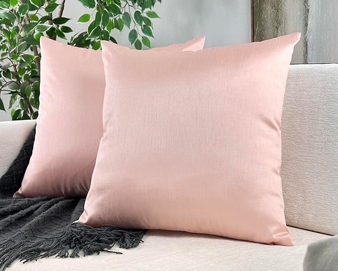Aiking Home 24x24 Inches Faux Silk Square European Shams, Zipper Closure, Rose Pink (Set of 2)