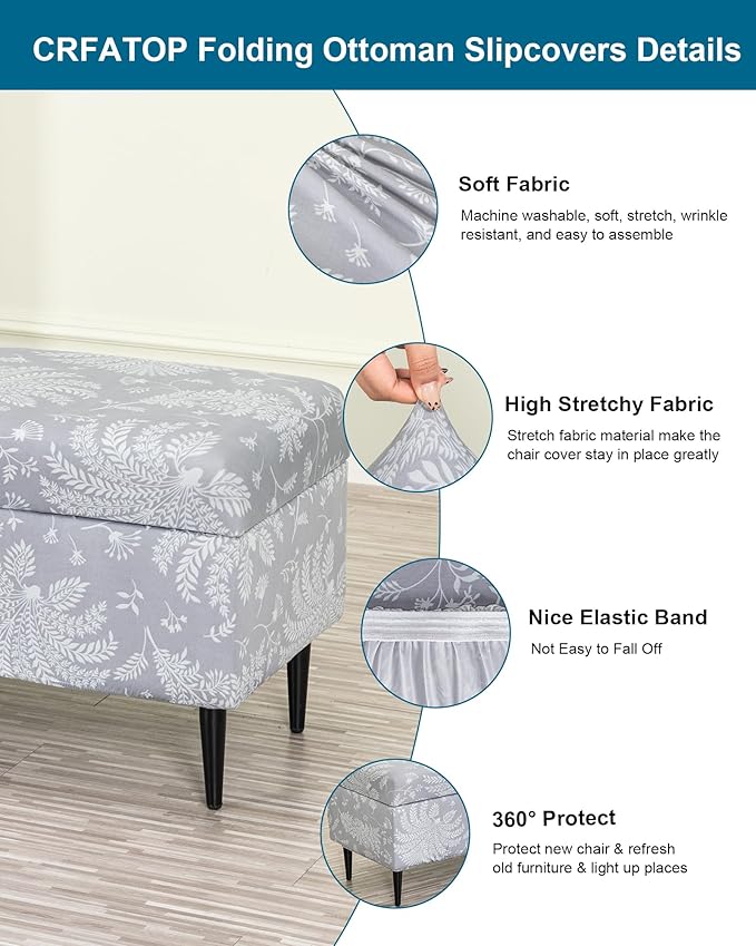 CRFATOP Printed Rectangle Ottoman Stool Cover Stretch Folding Storage Footstool Bench Slipcovers Upholstered Foot Chest Chair Covers Washable Entryway Furniture Protector with Elastic Bands,S,03