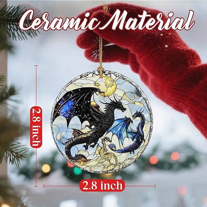 Christmas Ornaments, Dodosky 2.8in Ceramic Dragon Ornament, Xmas Decor, Christmas Tree Ornaments, Xmas Decorations for Tree, Holiday Ornament, Gift Ideas, Dragon Lovers Gifts, Gifts for Friends