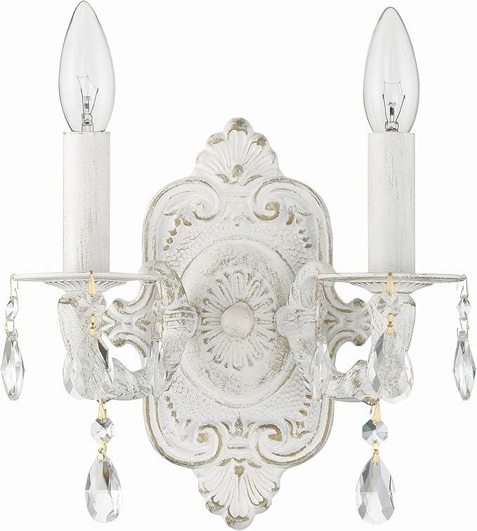 Paris Market 2 Light Spectra Crystal Antique White Sconce