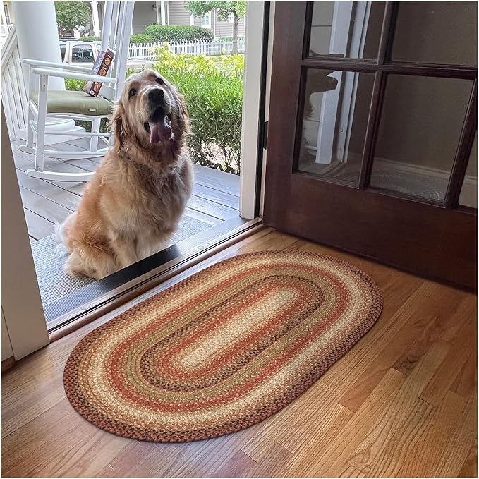 Gingerbread Oval Jute Rug 20x30 - Braided Rugs for Country Kitchens and Entryway, Easy-to-Decorate Colors, Low-Maintenance No-Shed Jute