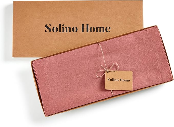 Solino Home Linen Table Runner 108 Inches Long - 100% Pure Linen Dusty Rose Table Runner 14 x 108 Inch for Valentines, Spring, Easter - Diana Medium Weight