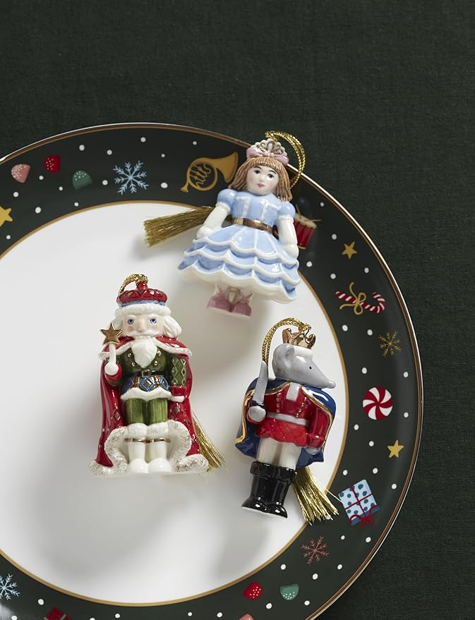 Lenox 898185 Nutcracker Ballet 3-Piece Ornament Set, Christmas, Holiday Decorations