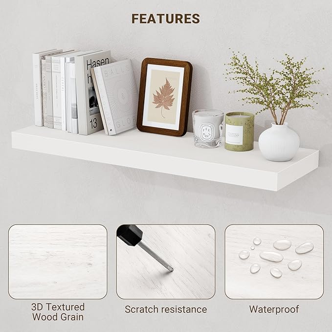 48 Inch Floating Shelves, 48"x9.25"x1.5" Inch Deep Floating Shelves for Wall, Wooden Shelves for Bathroom, Bedroom, Living Room, Cream White Oak, 1 Piece