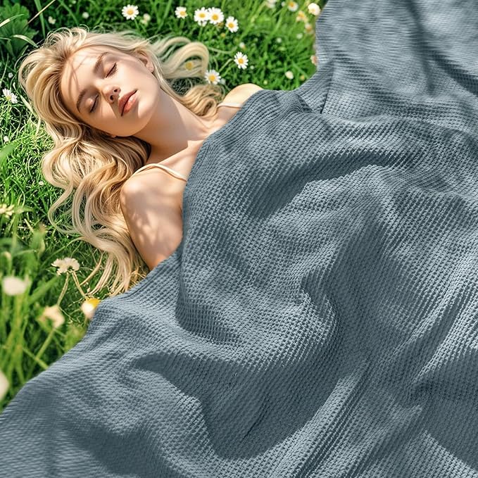 PHF 100% Cotton Waffle Weave Blanket King Size for Bed,Snag Proof Lightweight Breathable Moisture-Wicking Throw for Couch,Great for Layering in Cold Weather,Machine Washable,Home Decor Gift-Ocean