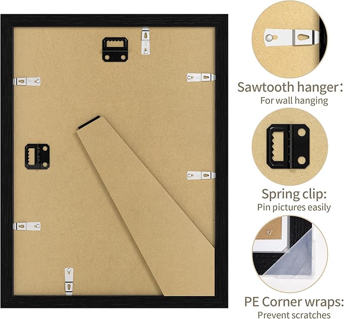 9x12 Picture Frame - 9 x 12 Photo Frame Made of Solid Oak Wood and Real Glass,Display Picture 2 Opening 5x7 with Mat or 9x12 Without Mat for Wall & Tabletop(Color Black)