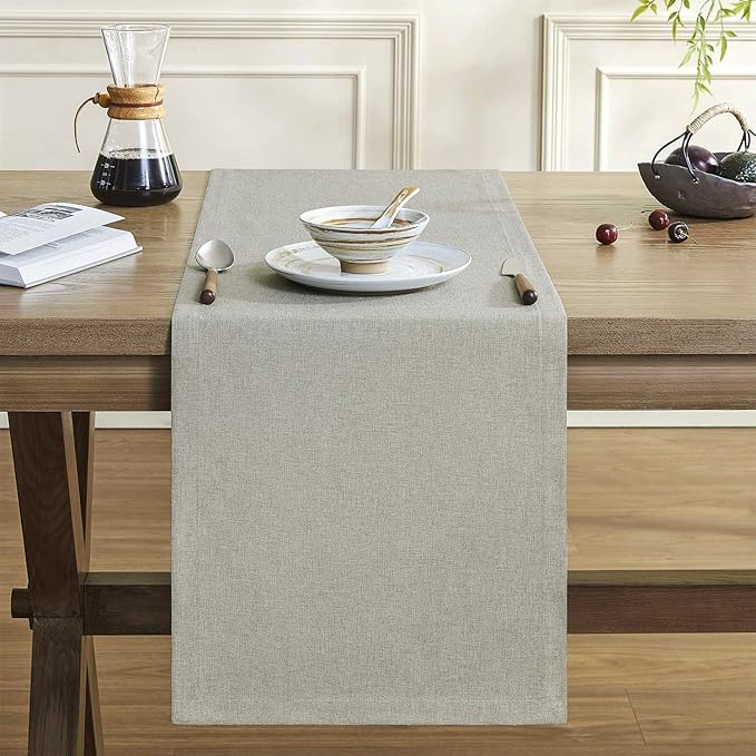 ZeeMart Basic Linen Style Table Runner, 14 x 60 Inch Vintage Grey Chambray, Rustic Farmhouse Grey Table Runners 60 Inches Long, Everyday Polyester Table Runner - Machine Washable & Easy Care