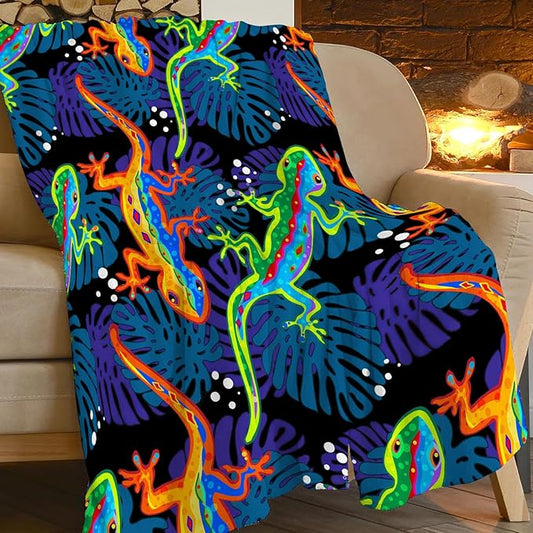 Lizard Throw Blanket Lizard Palm Decor Blanket Super Cozy Plush Lightweight Soft Plush Flannel Fleece Blanket Gifts for Reptiles Lover Girls Boys Kids Women Men for Sofa Bed Couch 60"X80"