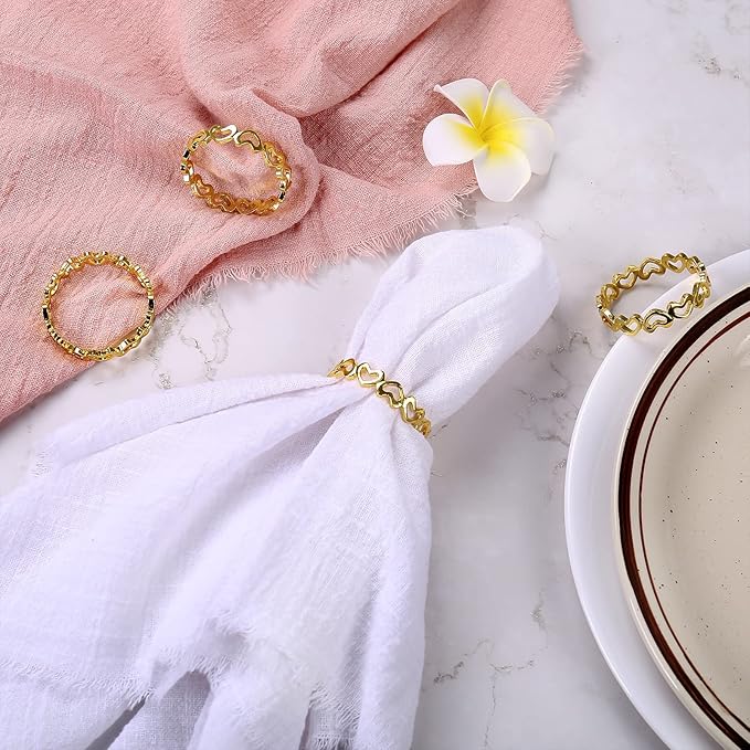 Heart Napkin Rings Set of 6, Gold Valentine's Day Napkin Rings, Love Metal Napkin Rings Holders for Valentine's Day, Mother's Day, Wedding, Anniversary Dinners, Parties Table Decoration