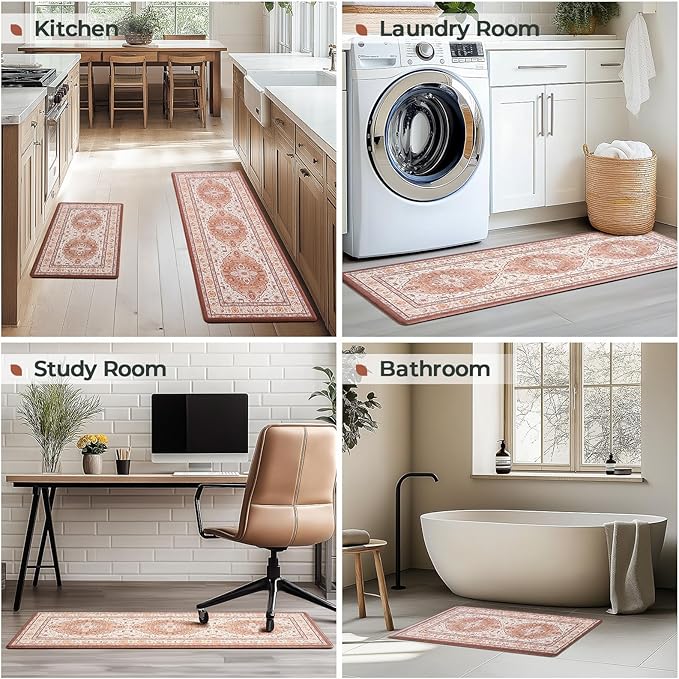 FRESHMINT Anti Fatigue Kitchen Mats Set 2 PCS, Waterproof & Non-Skid Medallion Kitchen Rugs, Cushioned Kitchen Floor Mats for Standing Washable Comfort Kitchen Runners for Lanudry, Office, Sink