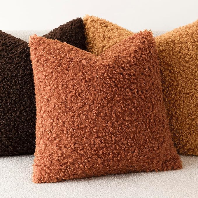 Foindtower 2 Pieces 20x20 Inch Burnt Orange, Faux Fur Throw Pillow Cover Accent Sherpa Furry Pillow Cover Fuzzy Soft Pillowcases Cozy Sheepskin Decorative Fleece Cushion Case for Bed Couch Living Room