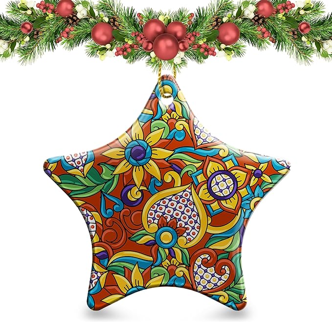 Christmas Ornaments 2025,Mexican Talavera Ornaments for Christmas Tree Holidays Ornaments Decorations,adornos de Navidad Ceramic Ornaments Xmas Gifts Idea for Home Decor