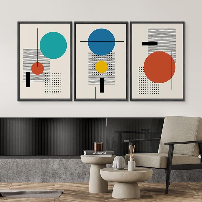 SIGNWIN Framed Canvas Wall Art Colorful Boho Decorative Art Geometric Patterns Illustrations Abstract Bohemian Urban Multicolor Metallic for Home Office - 24" x 36" x 3 Panels Black
