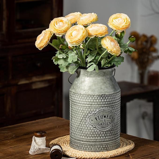 Artificial Ranunculus Flowers with Real Touch Stem, Silk Ranunculus Flowers (Creamy Yellow, 10pcs)