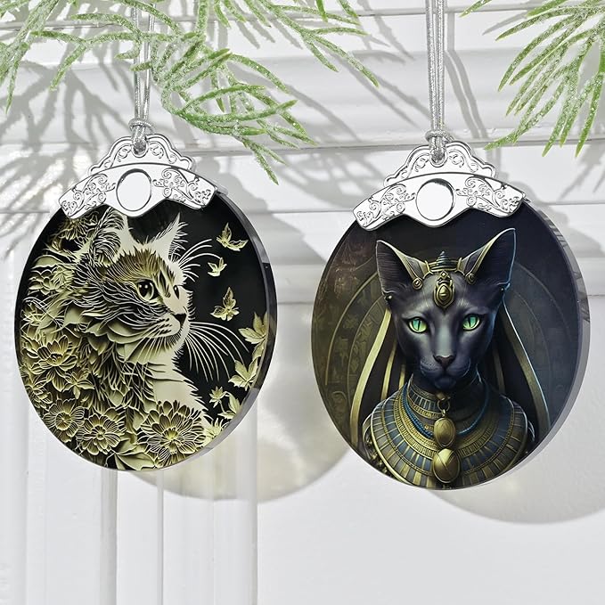 3" Stained Glass Ornament, Egyptian Cat Christmas Ornament, Christmas Ornaments for Tree, Heirloom Keepsake, Gift Exchange, Gift Idea, Bauble Present