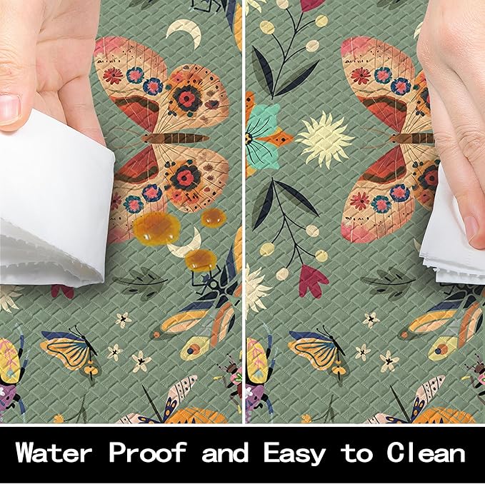 Anti Fatigue Mats for Kitchen Floor Green Kitchen Rugs Sets of 2 Bug Insect Butterfly Non Slip Cushioned Waterproof Comfort Memory Foam Standing Floor Mat for Office Laundry Sink Desk
