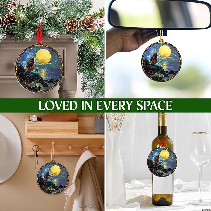 GEEMBI Christmas Mermaid Gifts for Women, Mermaid Ornament - Suncatcher Christmas Ornaments 2025 - Fantasy Decor, Fantasy Gifts for Women Girls Friends Ocean Lovers, Ocean Ornaments for Tree