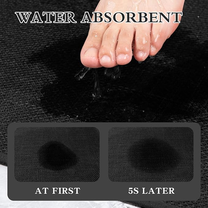 chakme Bathroom Rugs Mat 25x47, Ultra Thin Non Slip Bath Mat Large Quick Dry Absorbent Bath Mat for Bathroom Floor, (Black, 47"x25")