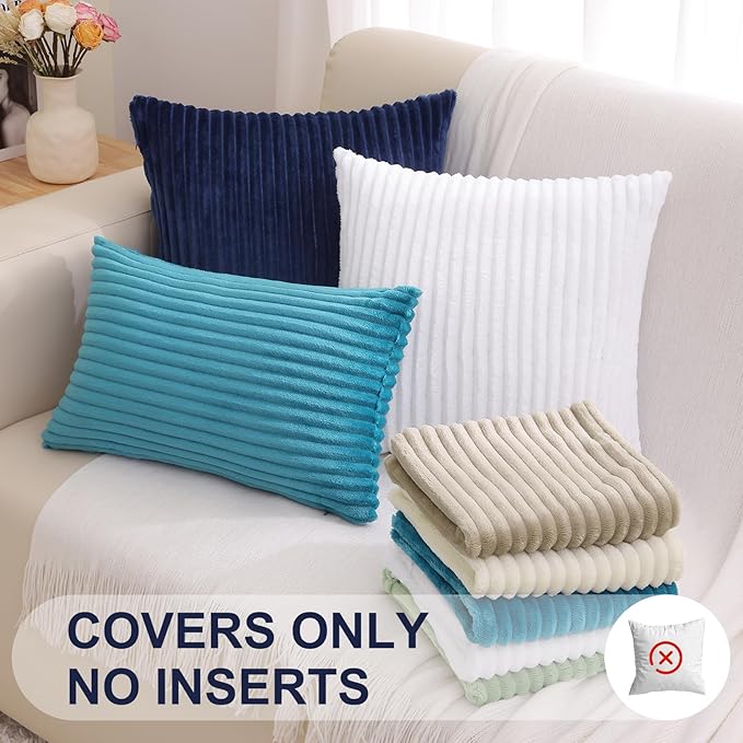 Simmore Decorative Christmas Throw Pillow Covers 12x20 Set of 2, Soft Natural Plush Flannel Double-Sided Fluffy Lumbar Pillow Covers for Couch Sofa Living Room, Teal