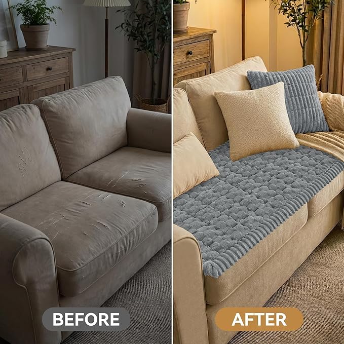 Smiry Pet Couch Cover for 3 Cushion Sofa, Non-Slip Fuzzy Couch Cover for Dogs Washable, Thick Soft Sofa Slipcovers Cushion Protector Pet Friendly (Grey, 27.6" x 88")