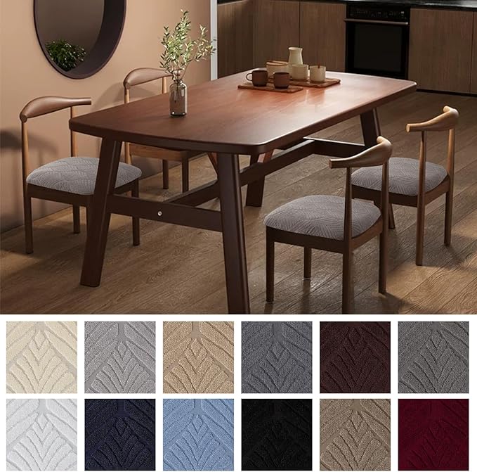 Genina Waterproof Dining Room Chair Cover Set of 4, Stretch Jacquard Seat Covers for Dining Room Chairs, Kitchen Parsons Chair Covers Slipcover Protector