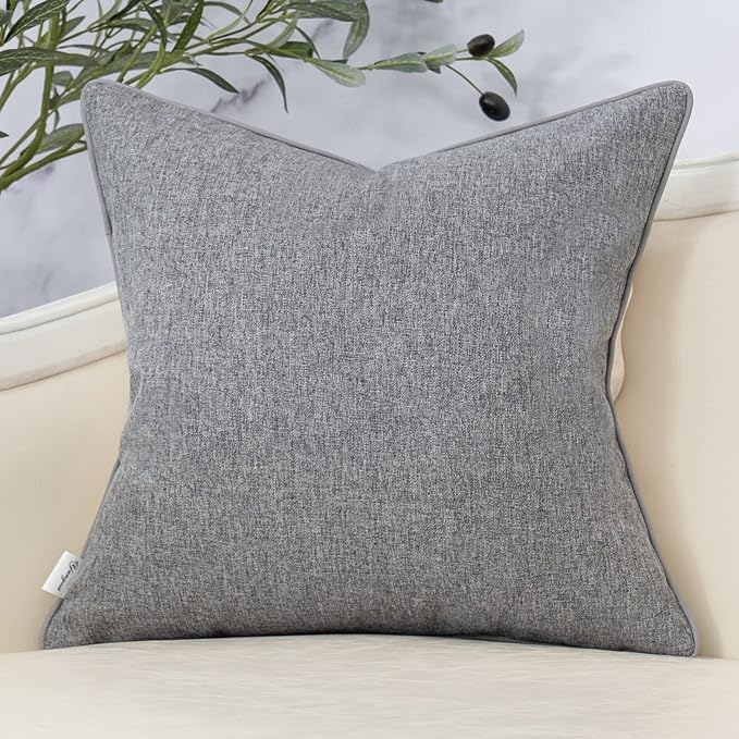 Yangest Patchwork Pillow Cover 18x18 Inch Luxury Cotton and Linen Cushion Cover Square Pillowcover for Couch Bedroom Living Room, Gray