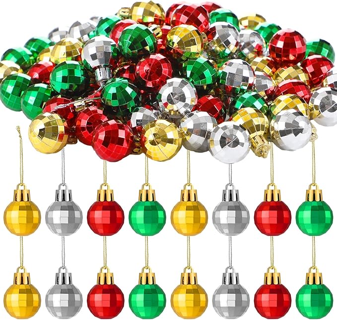Boao 96 Pcs Christmas Mini Balls Ornaments Miniature Xmas Tree Ornaments Multicolour Shiny Small Hanging Decorations for Christmas Holiday Party Decor(1.18 Inch,Bright Colors Balls)