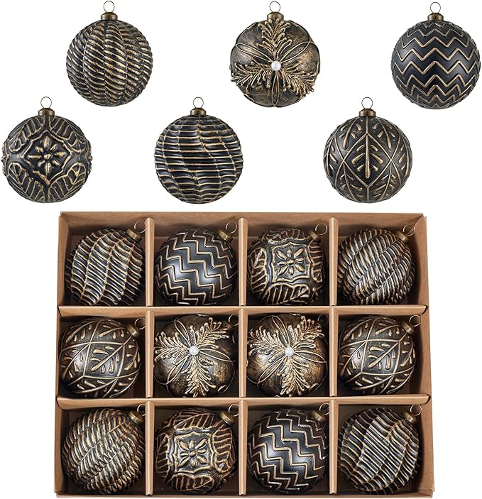 Vintage Christmas Ornaments Ball Set, 12 PCS Shatterproof Antique Traditional Christmas Tree Ornaments for Indoor Xmas Holiday Home Decor (Bronze)