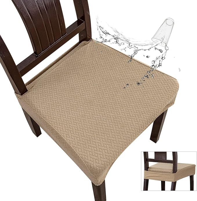 Genina Waterproof Seat Covers for Dining Room Chair Covers Waterproof Dining Chair Covers (2 PCS-Rear-Covered, Khaki)