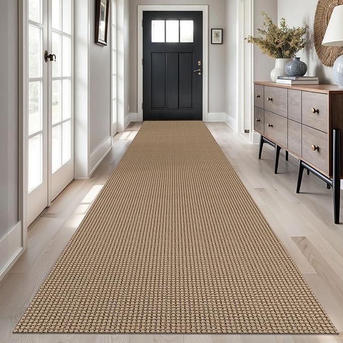 Braided Runner Rug 3x14 Ft Washable Runners for Hallways Non Slip Kitchen Runner Rug Cotton Long Entryway Runner Indoor, Woven Carpet for Hall Stair Entryway, Orange/Tan/Brown